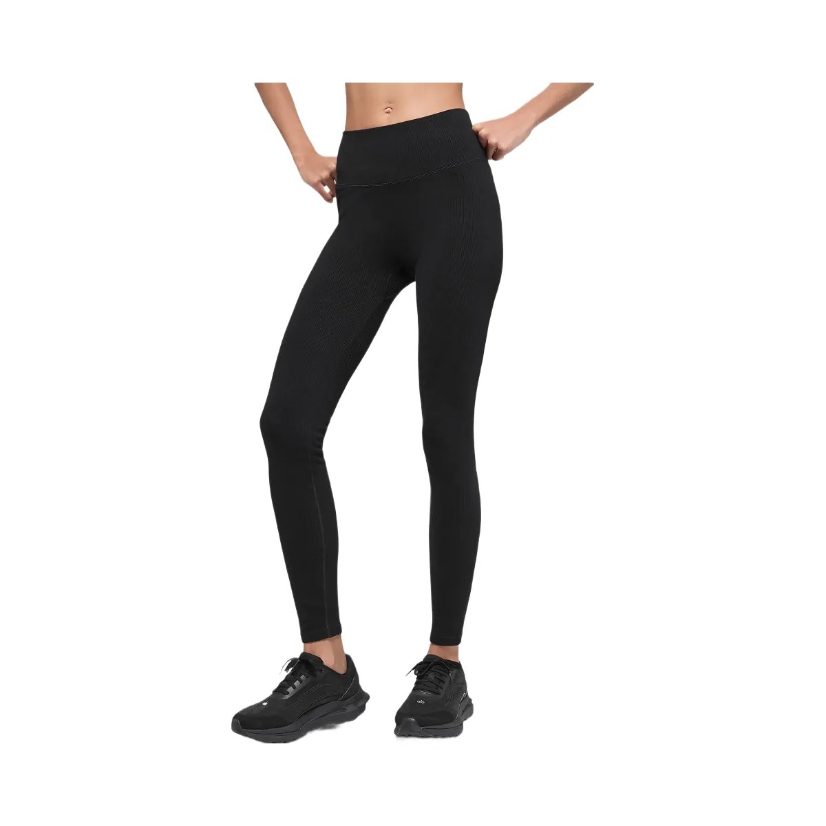 Alo Women's Seamless High-Waist Two Tone Rib Legging - Black - HypeFly India View 1