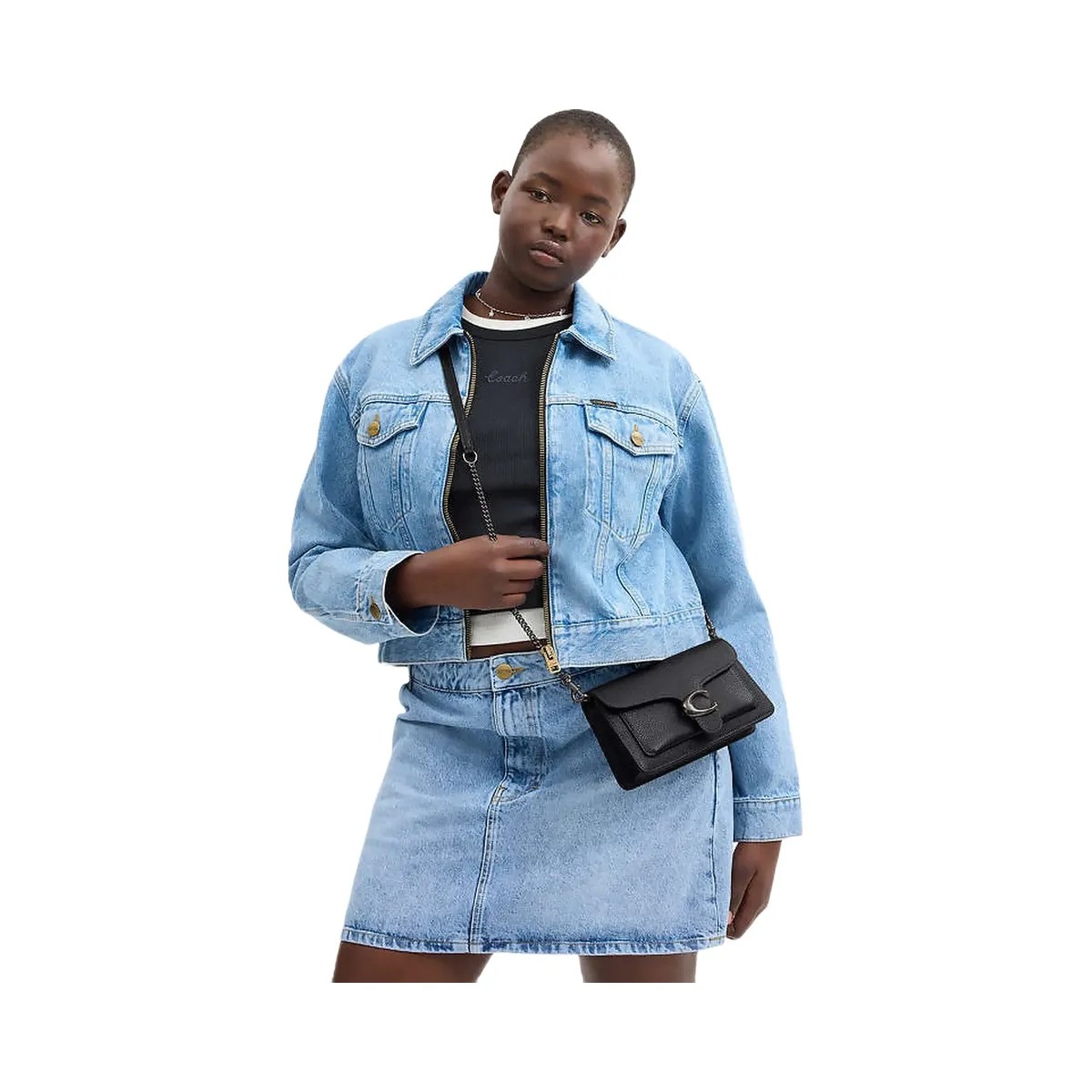 Coach Tabby Chain Clutch Polished Pebble Leather-Pewter-Black - HypeFly India View 2