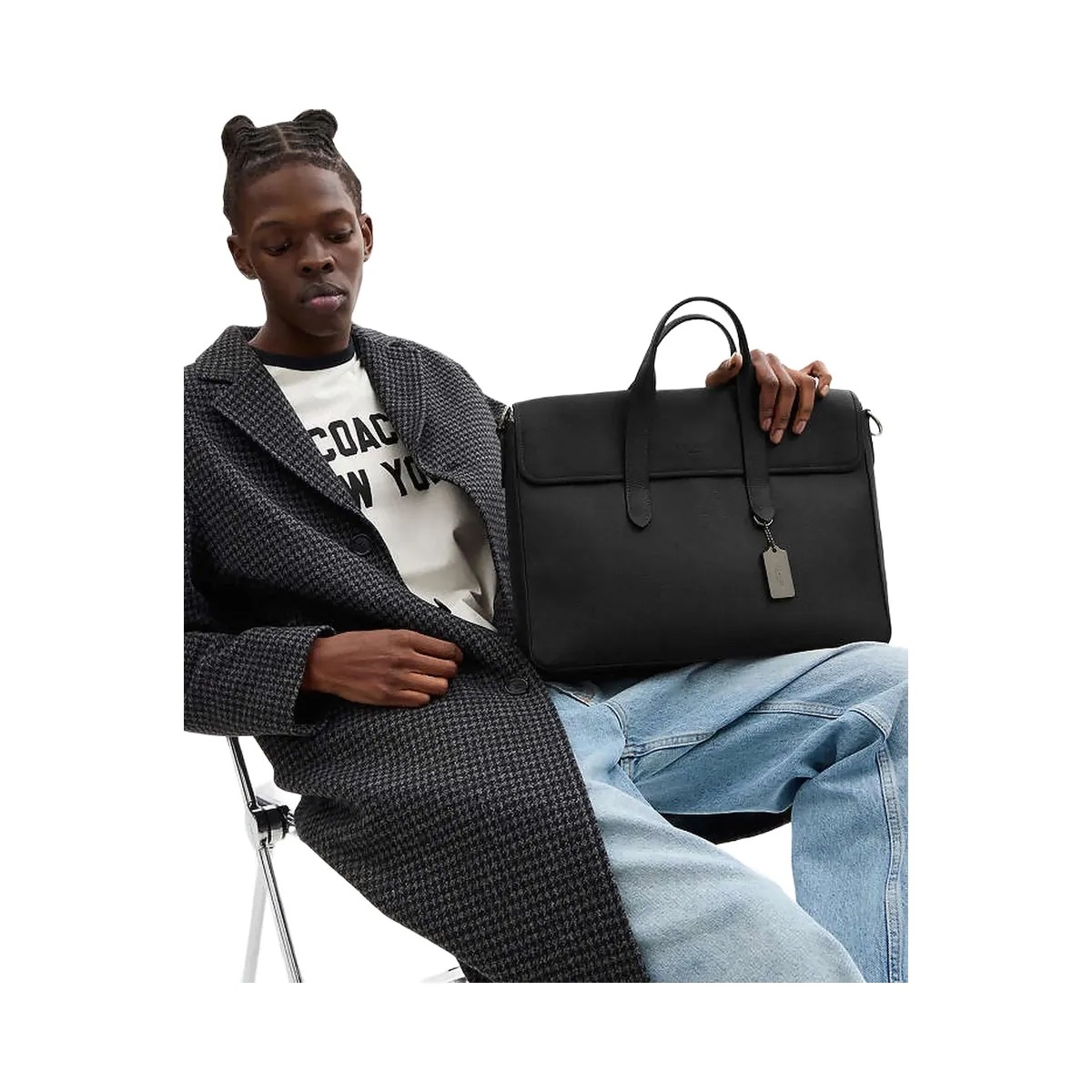 Coach Sullivan Portfolio Brief Pebbled Leather-Gunmetal-Black - HypeFly India View 2