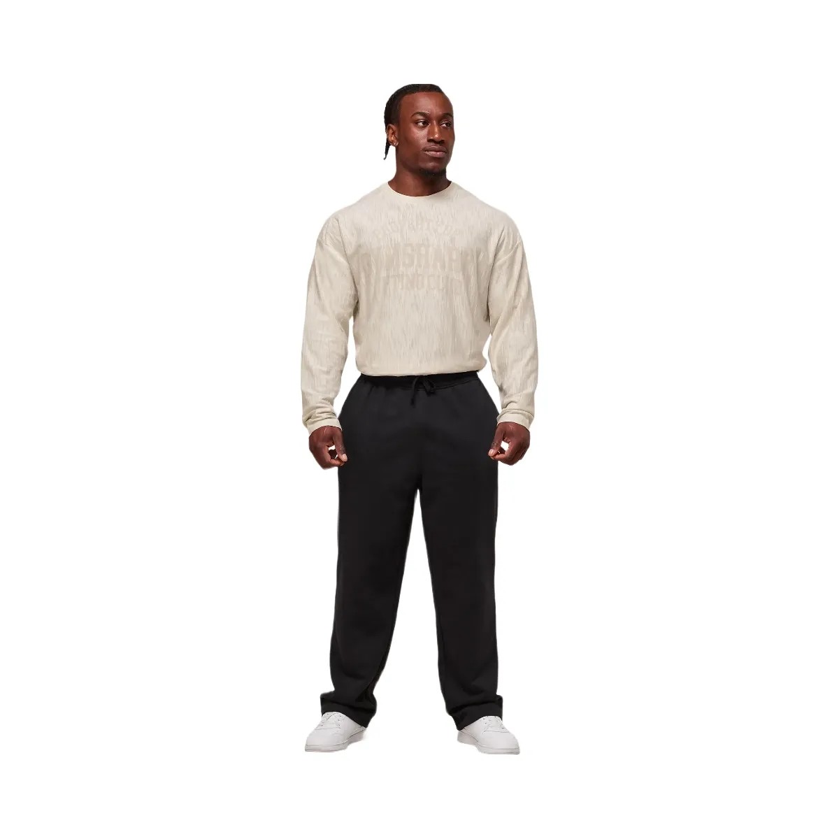 Gymshark Lightweight Slub Textured Lifting Authenticator OS LS T-shirt - Oat White - HypeFly India View 3