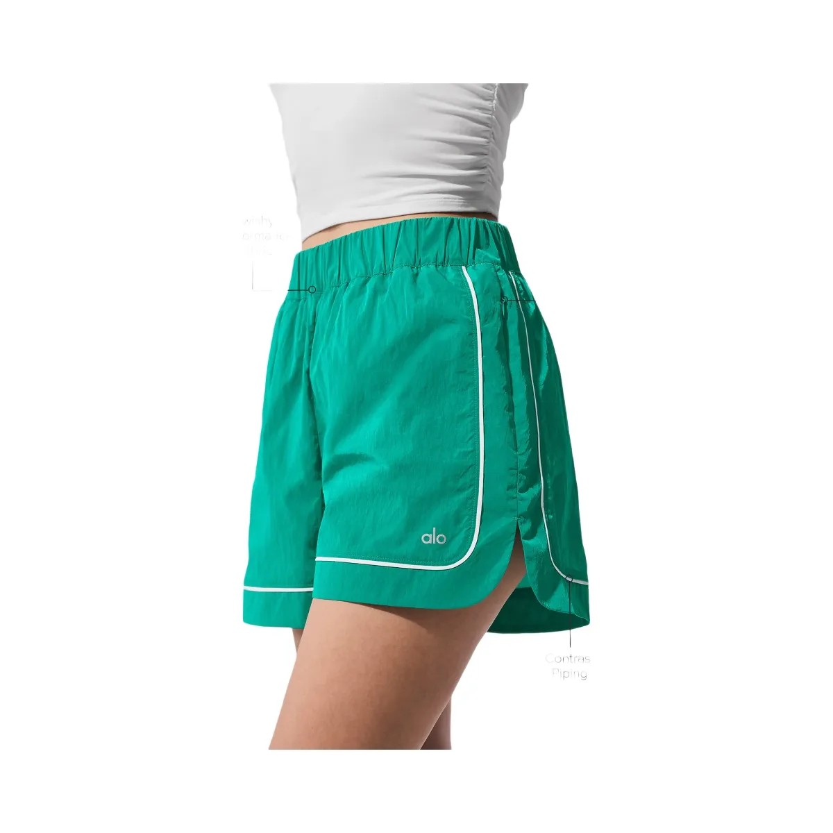 Alo Women's Motivate Track Short - Spruce Green/White - HypeFly India View 2