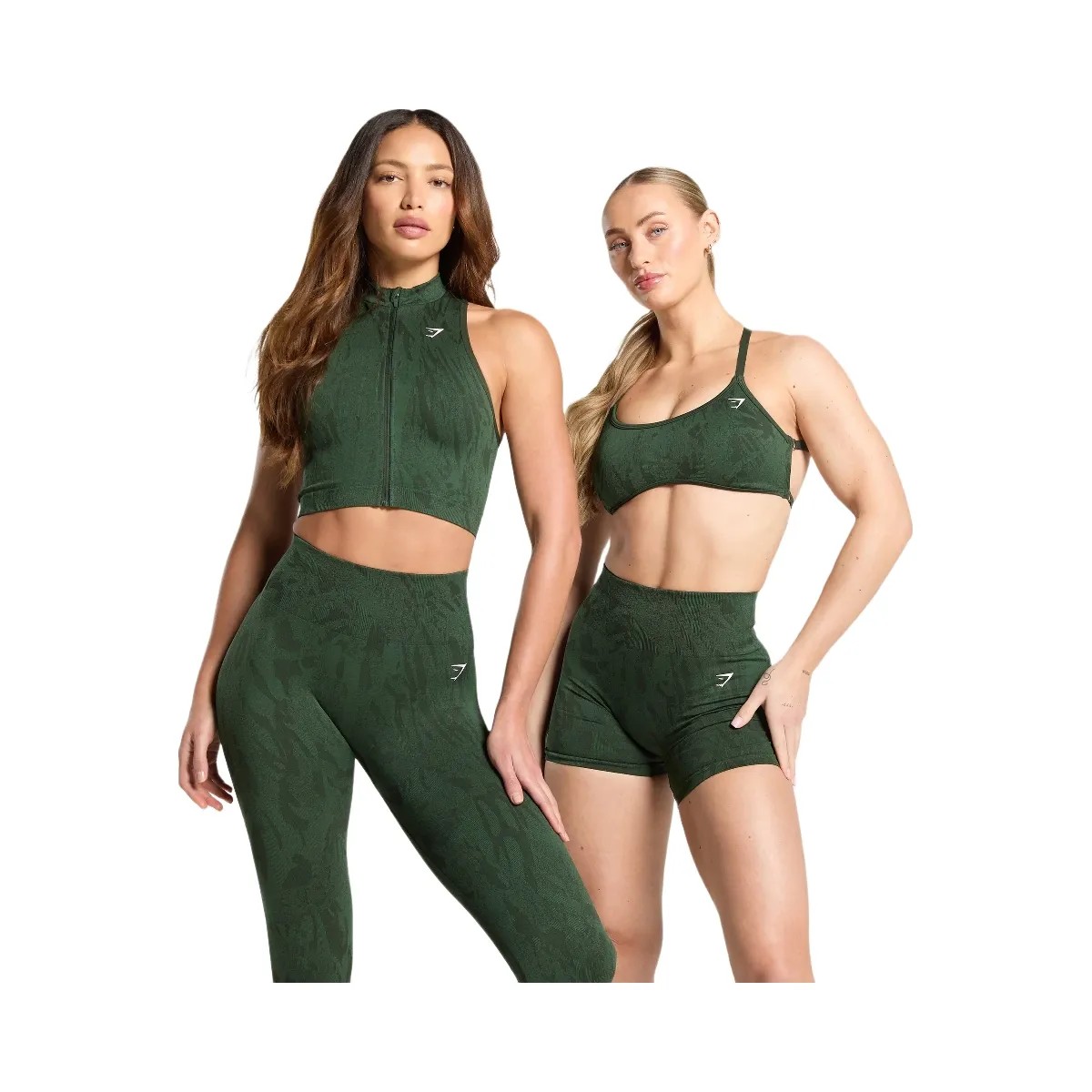 Gymshark Adapt Camo Seamless Zip Up Crop Top - Trail Green/Classic Green - HypeFly India View 5