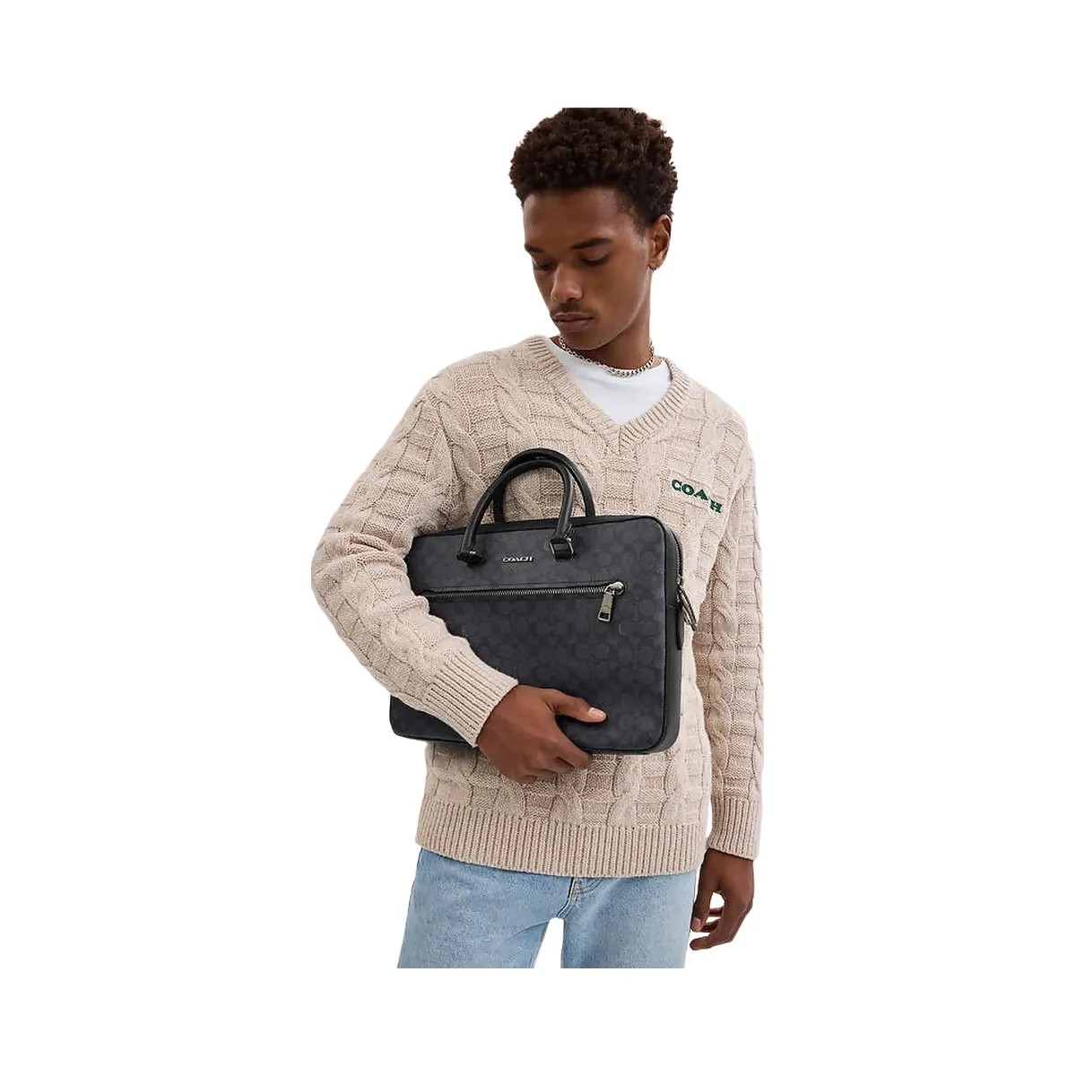 Coach Ethan Slim Brief In Signature Canvas Signature Canvas-Gunmetal-Charcoal-Black - HypeFly India View 3