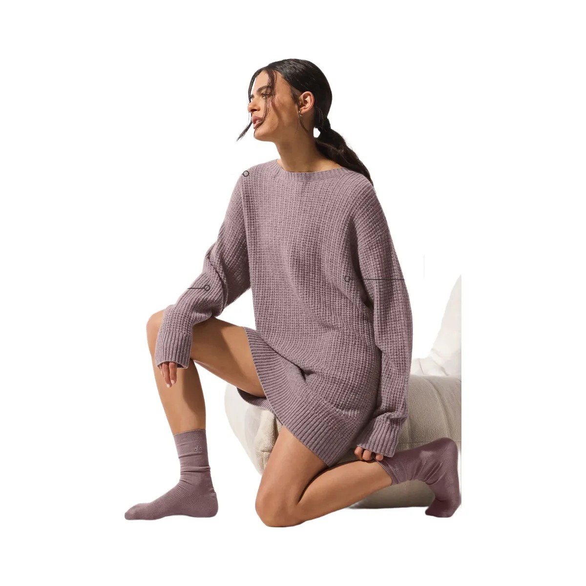 Alo Women's Cashmere Plush Waffle Dress - Mushroom Heather - HypeFly India View 2