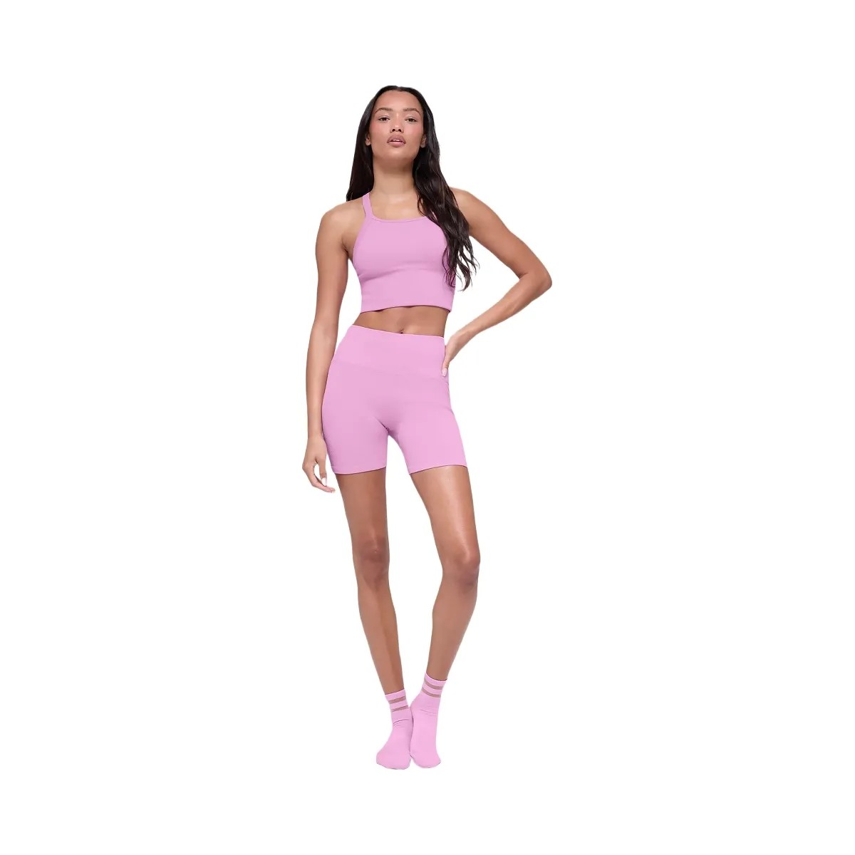 Alo Women's 5" Seamless Ribbed Favorite Short - Candy Heart Pink - HypeFly India View 1