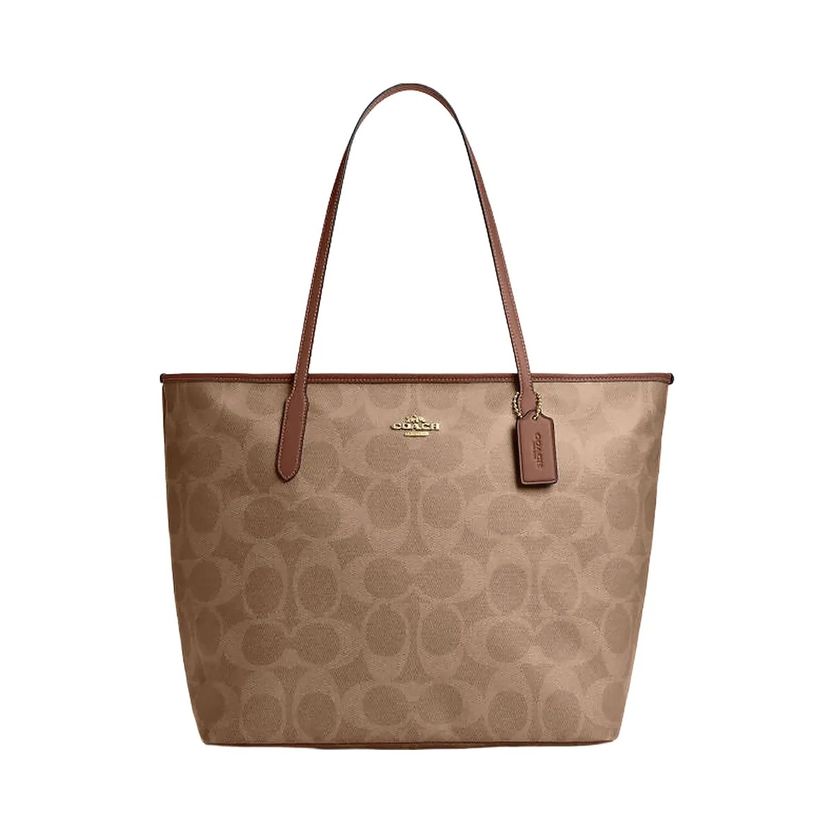 Coach Large City Tote Bag In Maxi Signature Canvas Signature Canvas-Gold-Tan-Brown - HypeFly India View 1