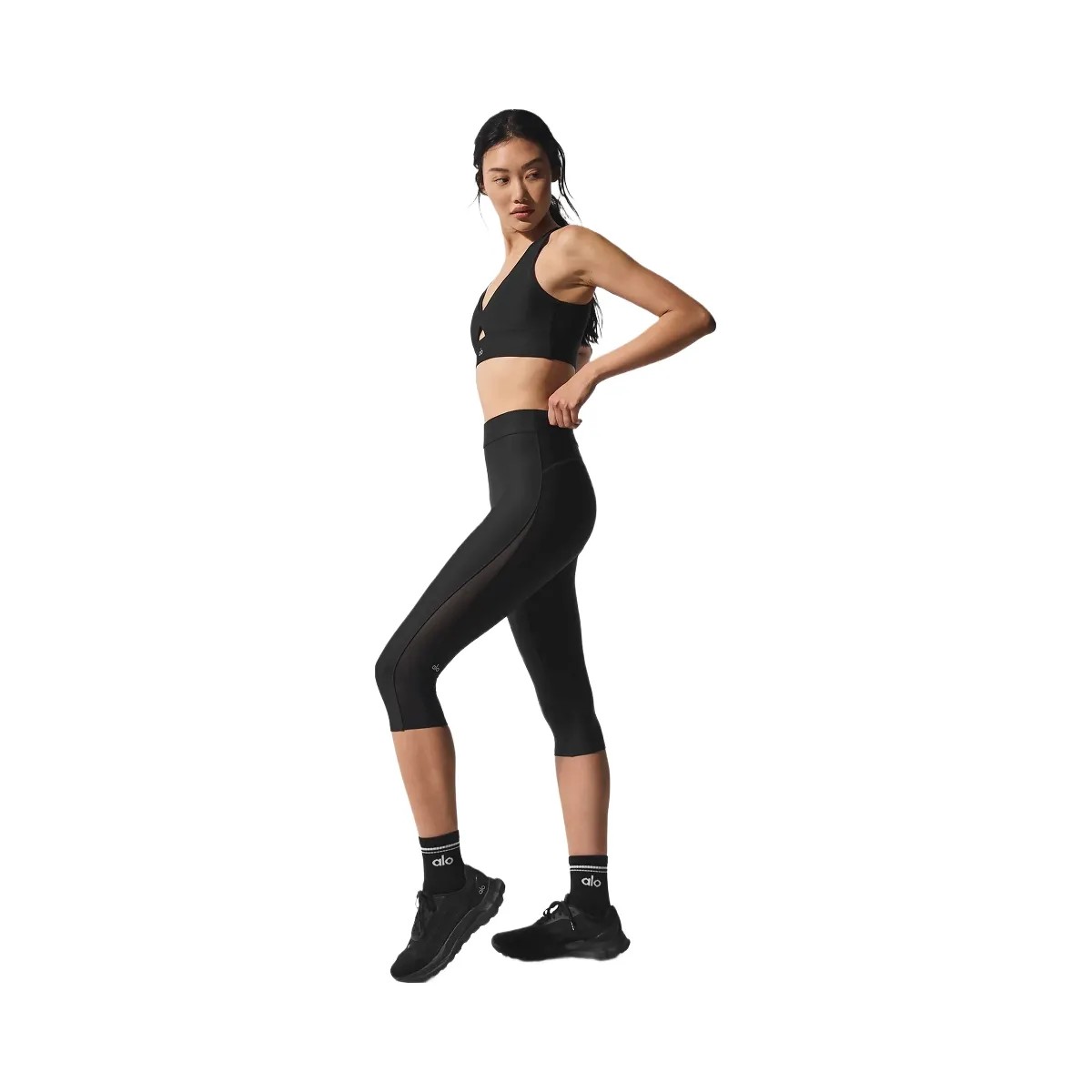 Alo Women's Airlift Mesh High-Waist Just Right Capri - Black - HypeFly India View 5