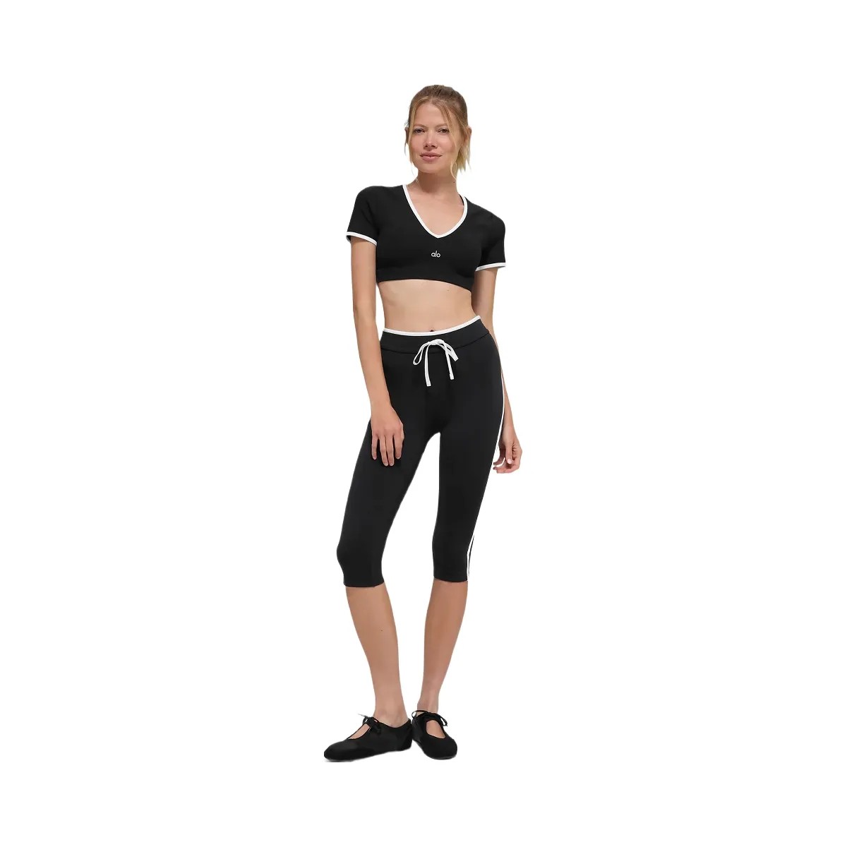 Alo Women's Airbrush High-Waist Race Pace Capri - Black/White - HypeFly India View 5