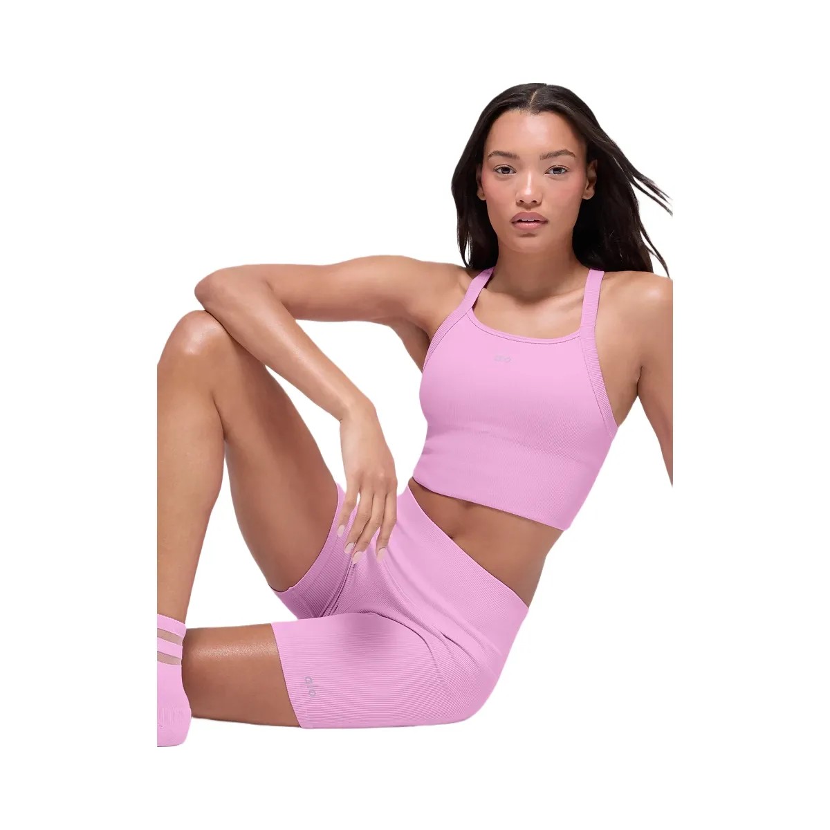 Alo Women's Seamless Ribbed Favorite Bra Tank - Candy Heart Pink - HypeFly India View 3