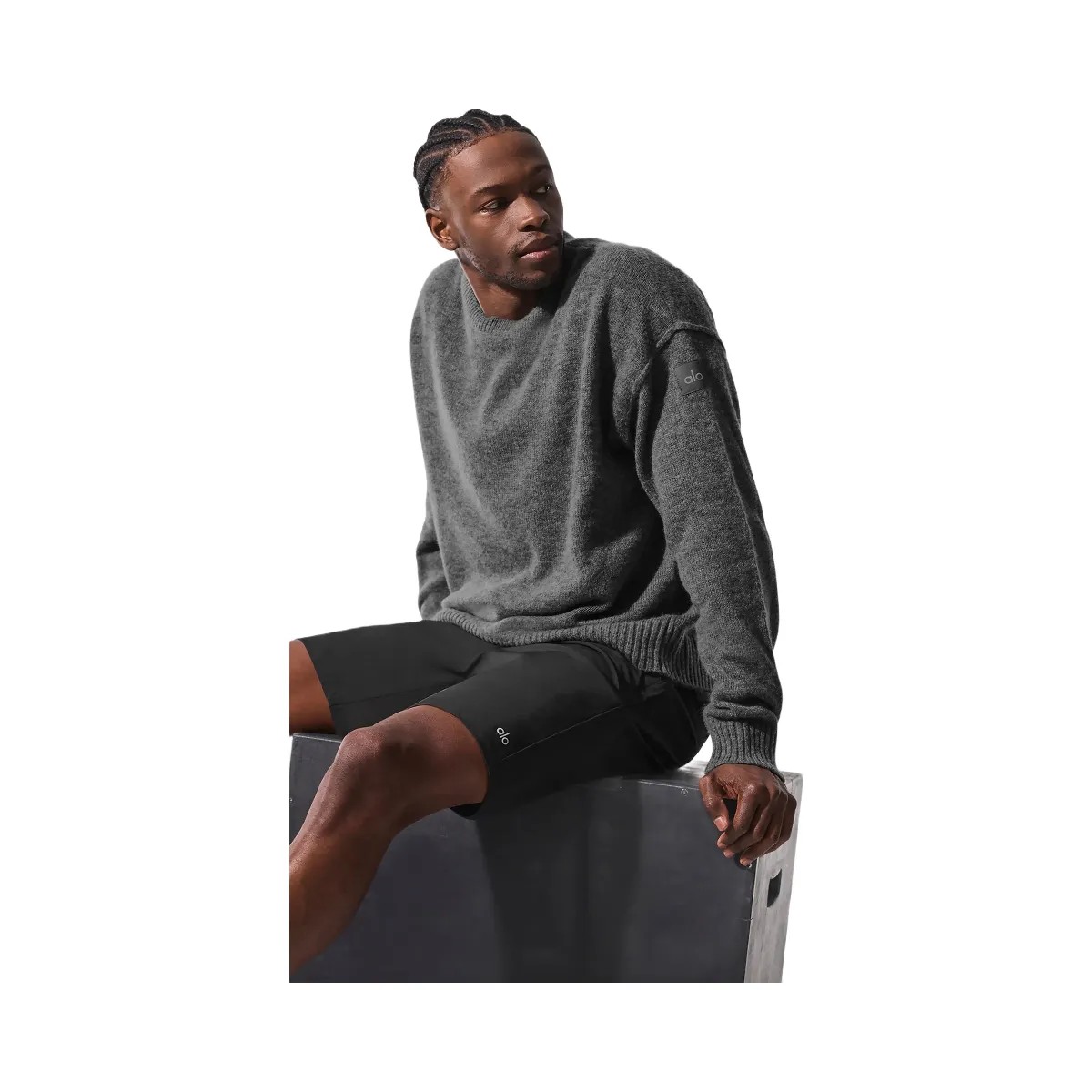 Alo Men's Unisex Wool Cashmere New Class Crewneck Sweater - Platinum Grey - HypeFly India View 5