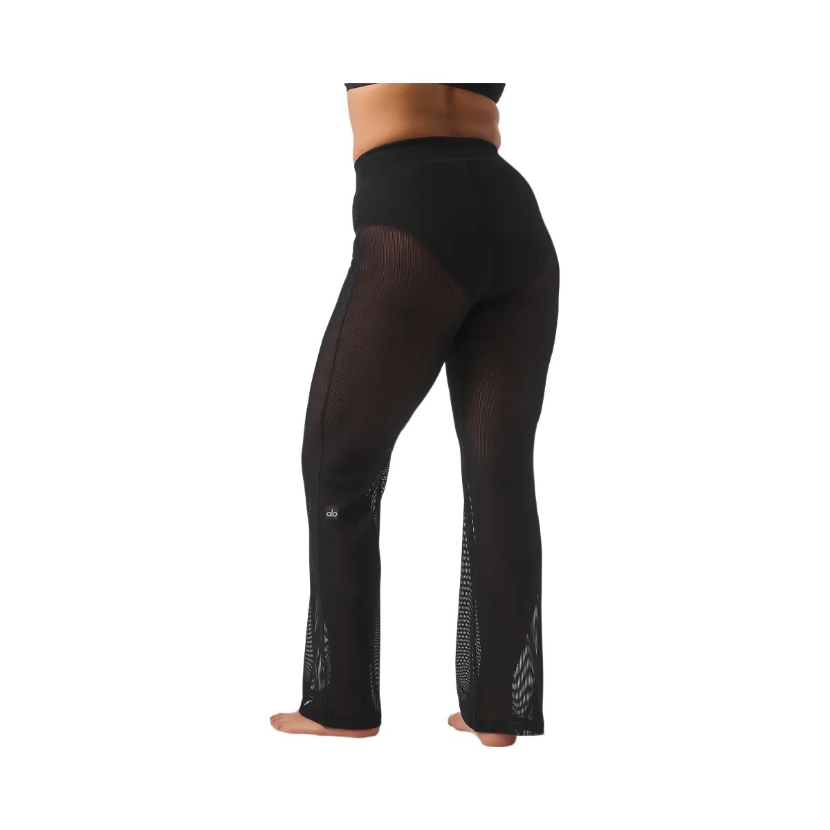 Alo Women's Striped Mesh Tropical Nights Flare Pant - Black - HypeFly India View 5