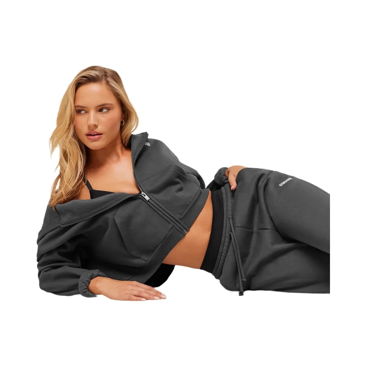 Gymshark Cosy Luxe Zip Through Hoodie - Onyx Grey - HypeFly India View 5