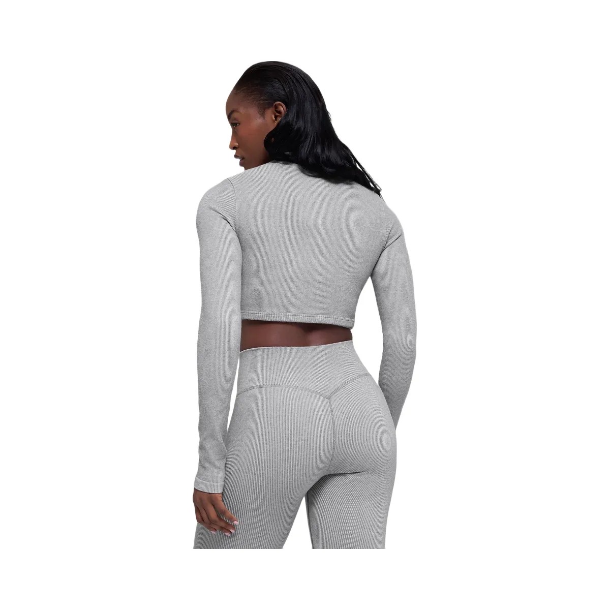 Alo Women's Seamless Two Tone Rib Jacket - Light Misty Grey Heather - HypeFly India View 2