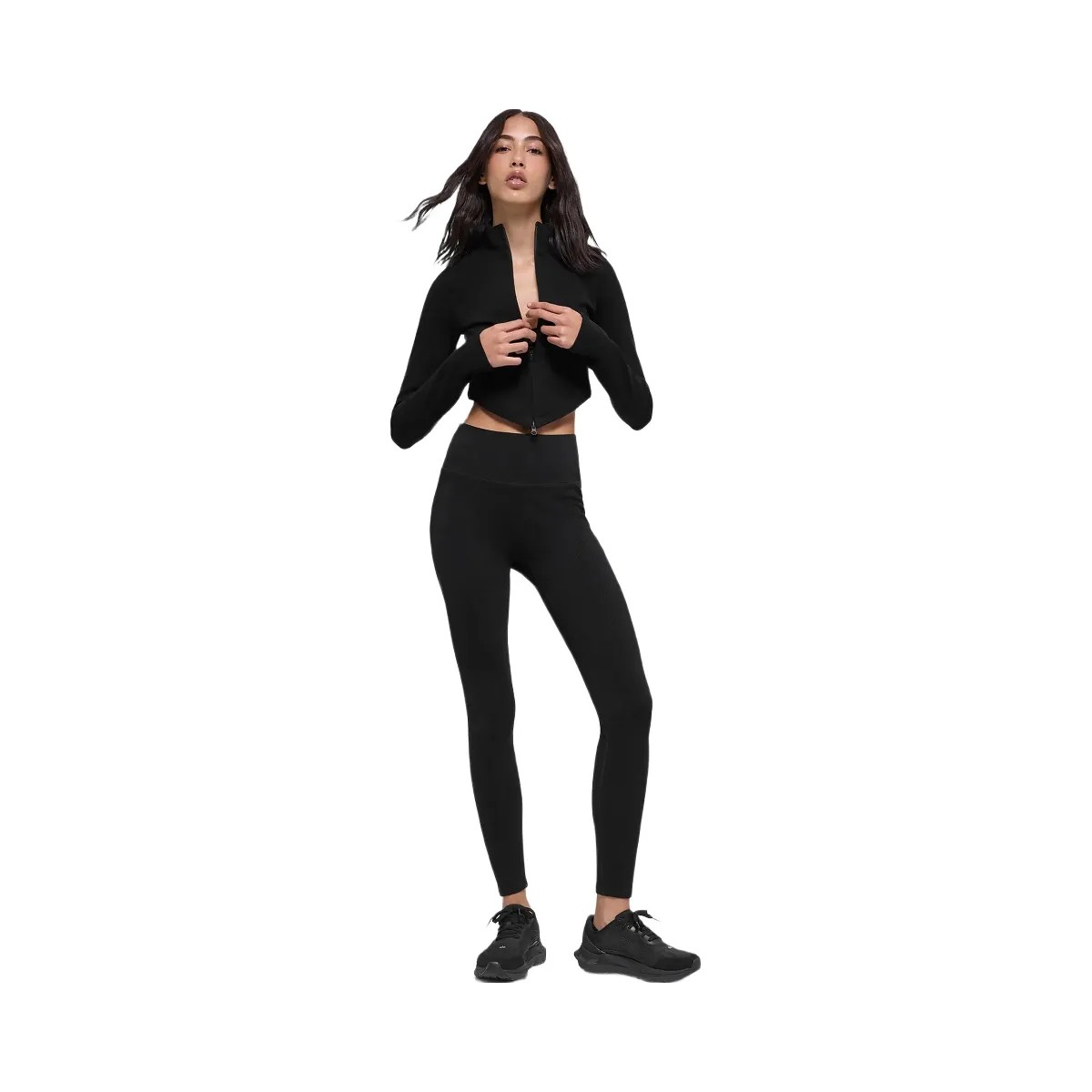 Alo Women's Seamless Two Tone Rib Jacket - Black - HypeFly India View 6
