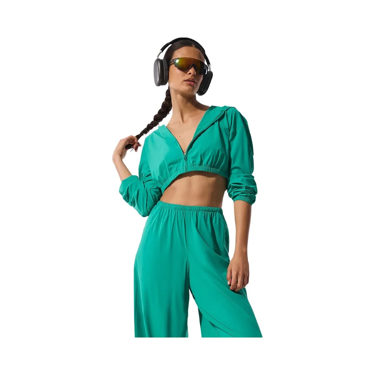 Alo Women's Cropped Breezy Full-Zip Hoodie - Spruce Green - HypeFly India View 1