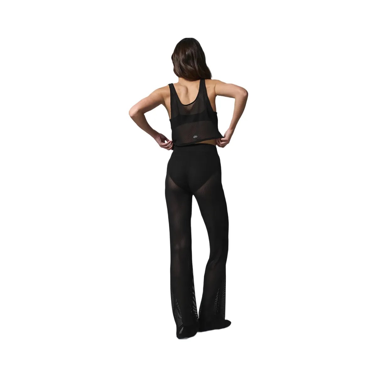 Alo Women's Striped Mesh Tropical Nights Flare Pant - Black - HypeFly India View 3