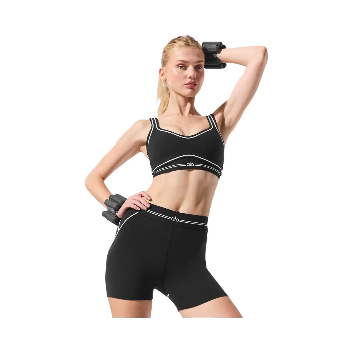 Alo Women's 4” Airbrush High-Waist Heart Throb Short - Black/White - HypeFly India View 1