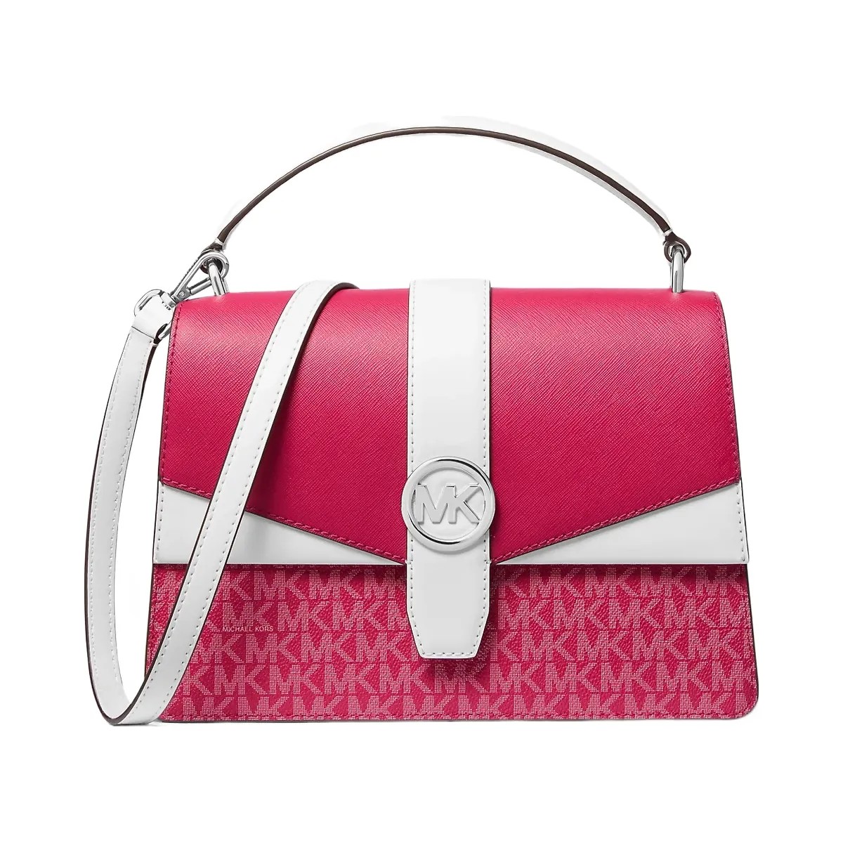 Michael Kors Greenwich Medium Color-Block and Signature Logo Satchel Dark Raspberry Multi - HypeFly India View 1