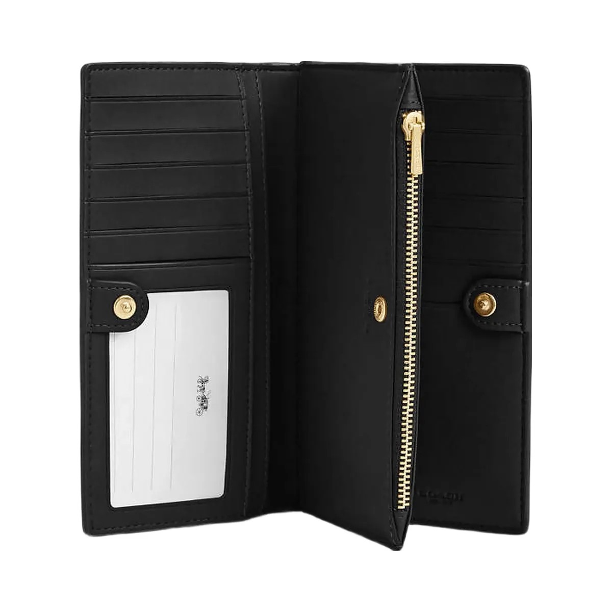 Coach Slim Zip Wallet In Signature Canvas Signature Canvas-Gold-Walnut-Black - HypeFly India View 2