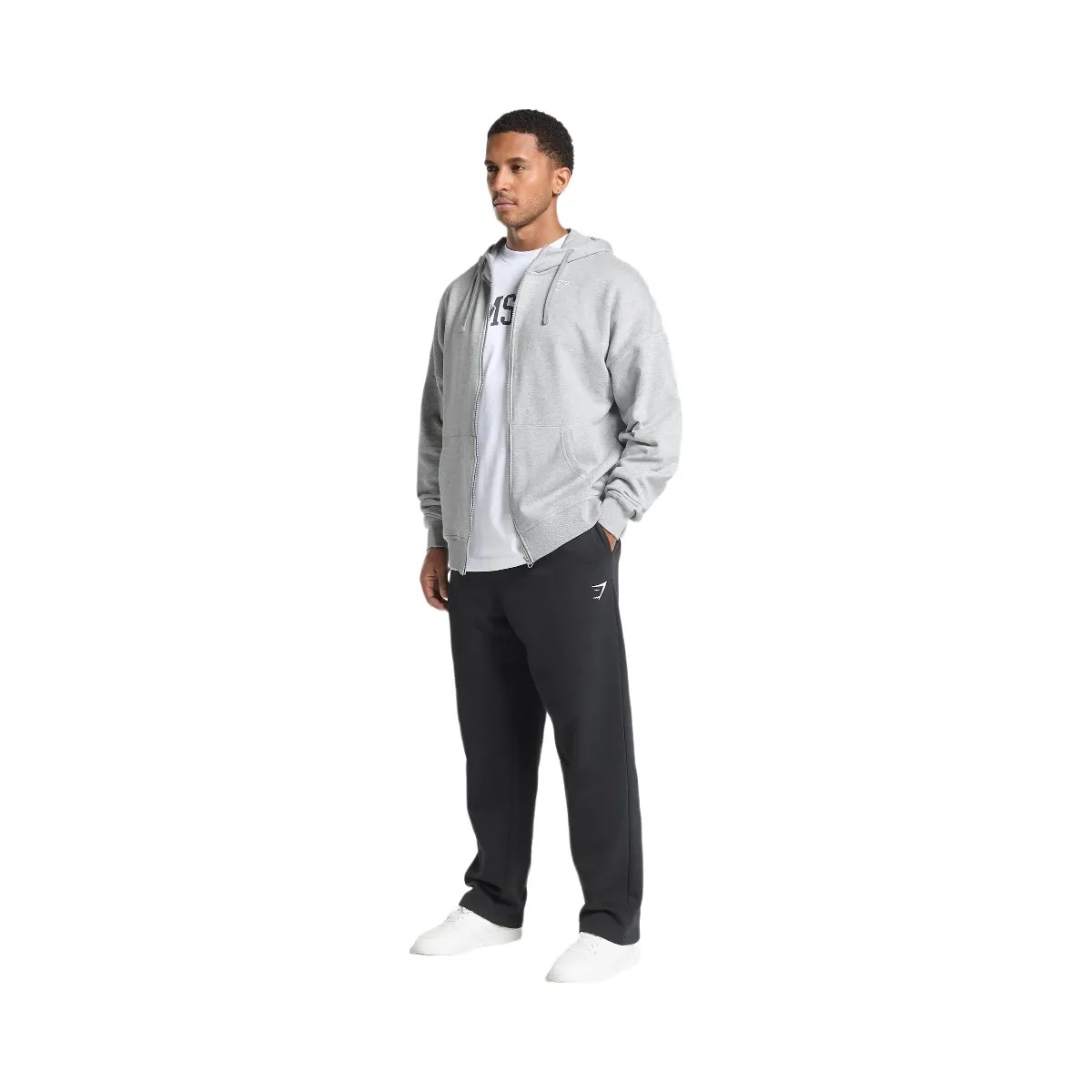 Gymshark Crest Oversized Zip Up Hoodie - Light Grey Core Marl - HypeFly India View 4