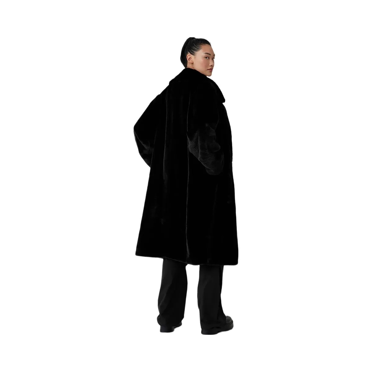 Alo Women's Oversized Faux Fur Trench - Black - HypeFly India View 3