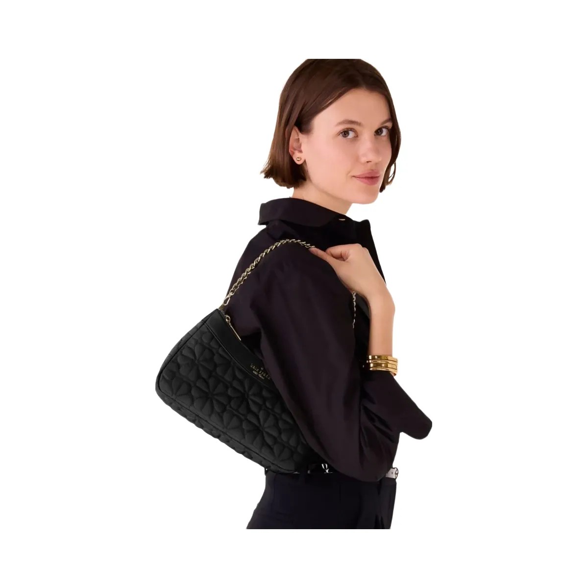 Kate Spade Flower Quilted Fabric Convertible Crossbody Black - HypeFly India View 3