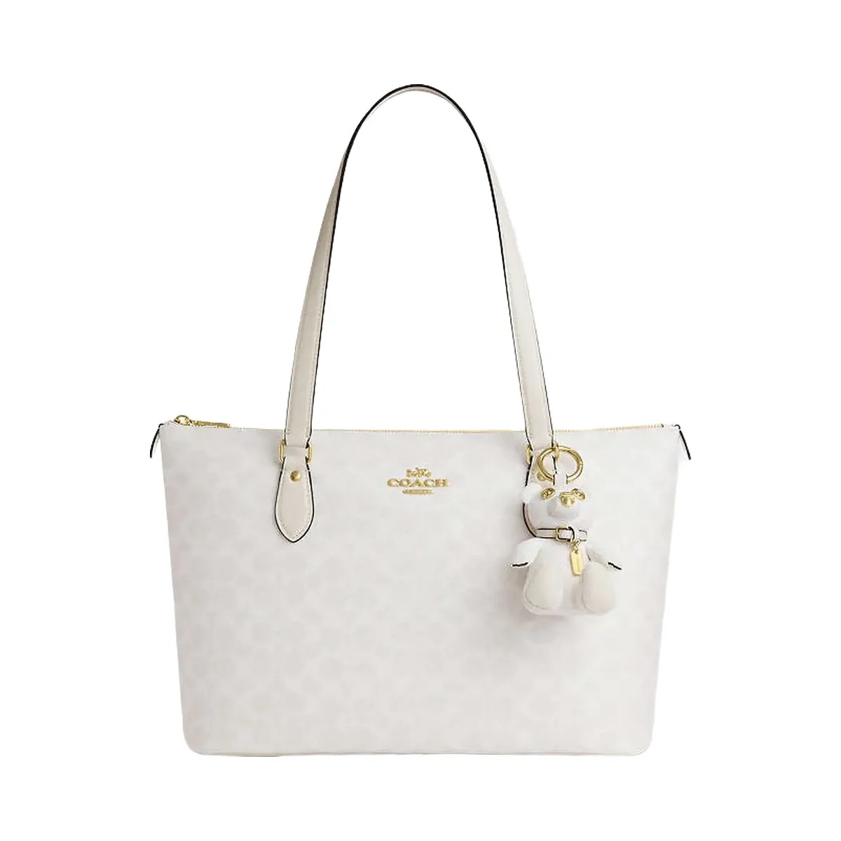 Coach Collectible Bear Bag Charm In Signature Canvas Gold-White-Chalk - HypeFly India View 1