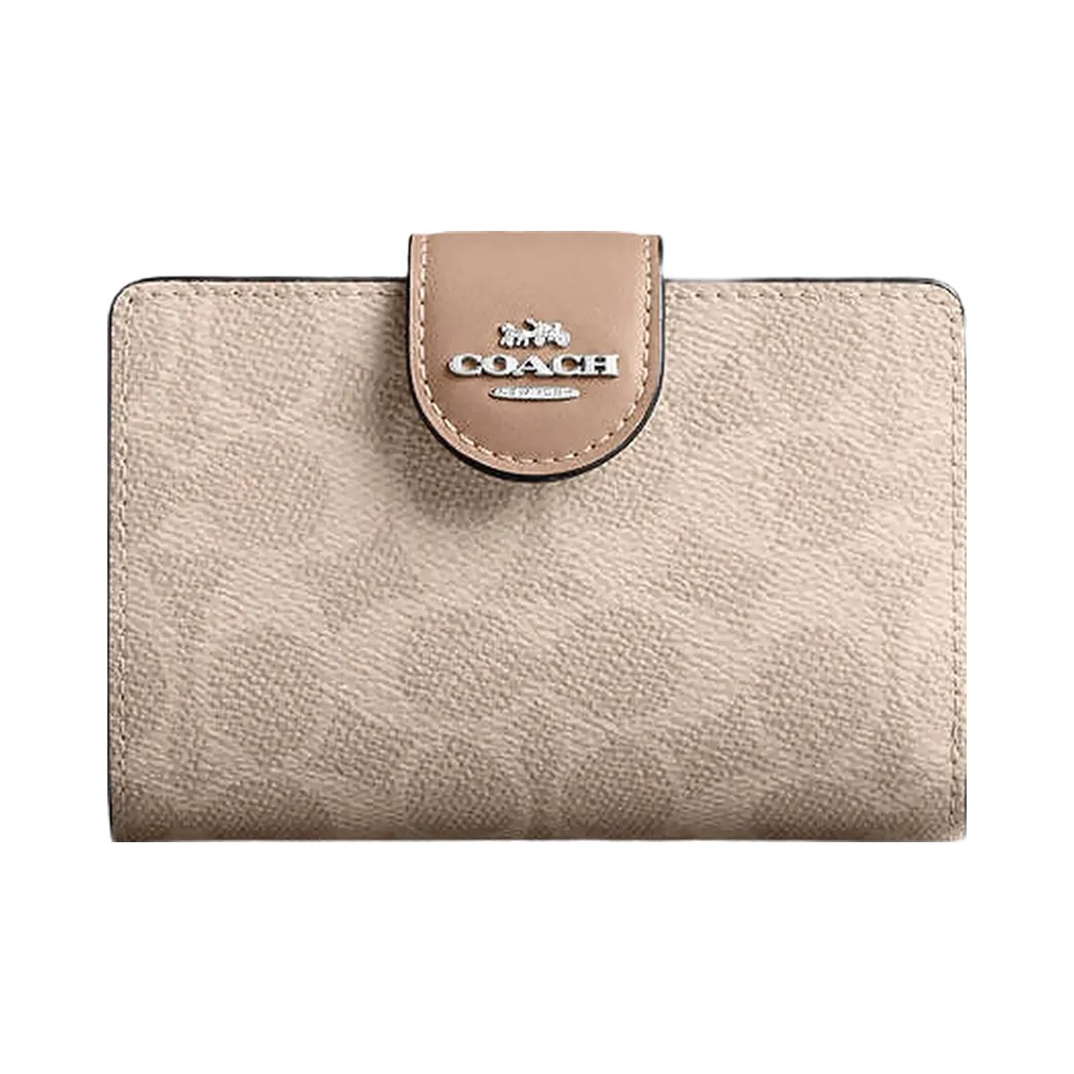 Coach Medium Corner Zip Wallet In Signature Canvas Signature Canvas-Silver-Sand-Taupe - HypeFly India View 1