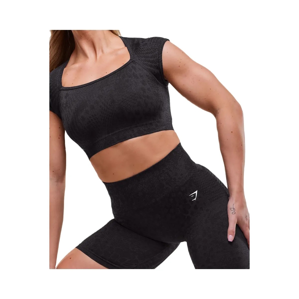 Gymshark Adapt Animal X Whitney Seamless Crop Top - Black/Asphalt Grey - HypeFly India View 5