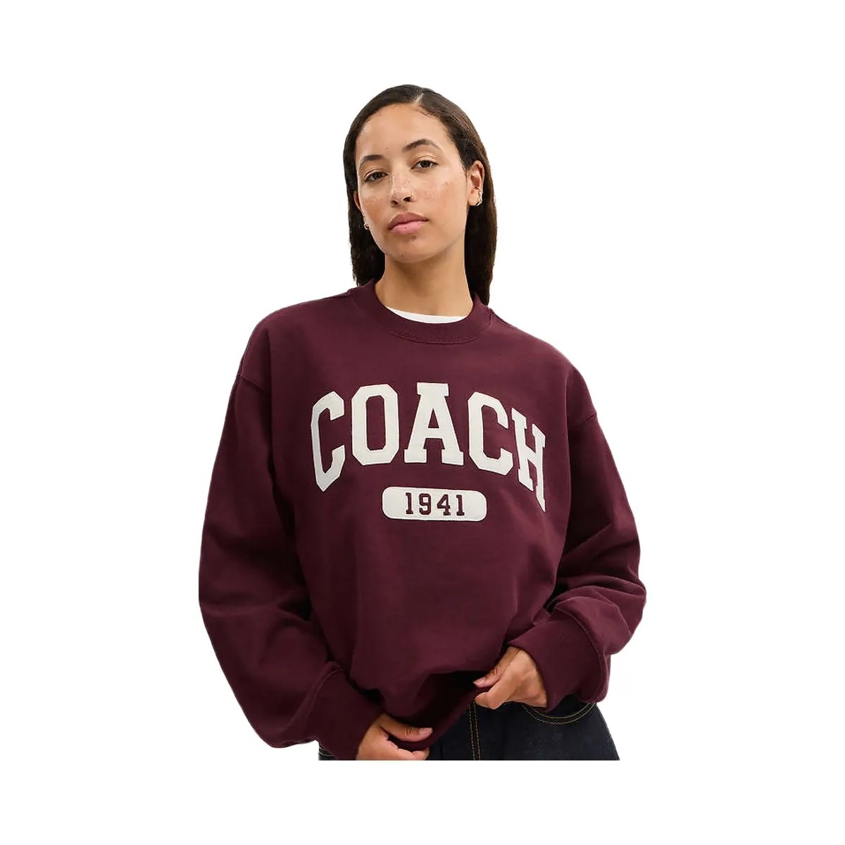 Coach Sporty Signature Boyfriend Crewneck Sweatshirt Burgundy - HypeFly India View 2