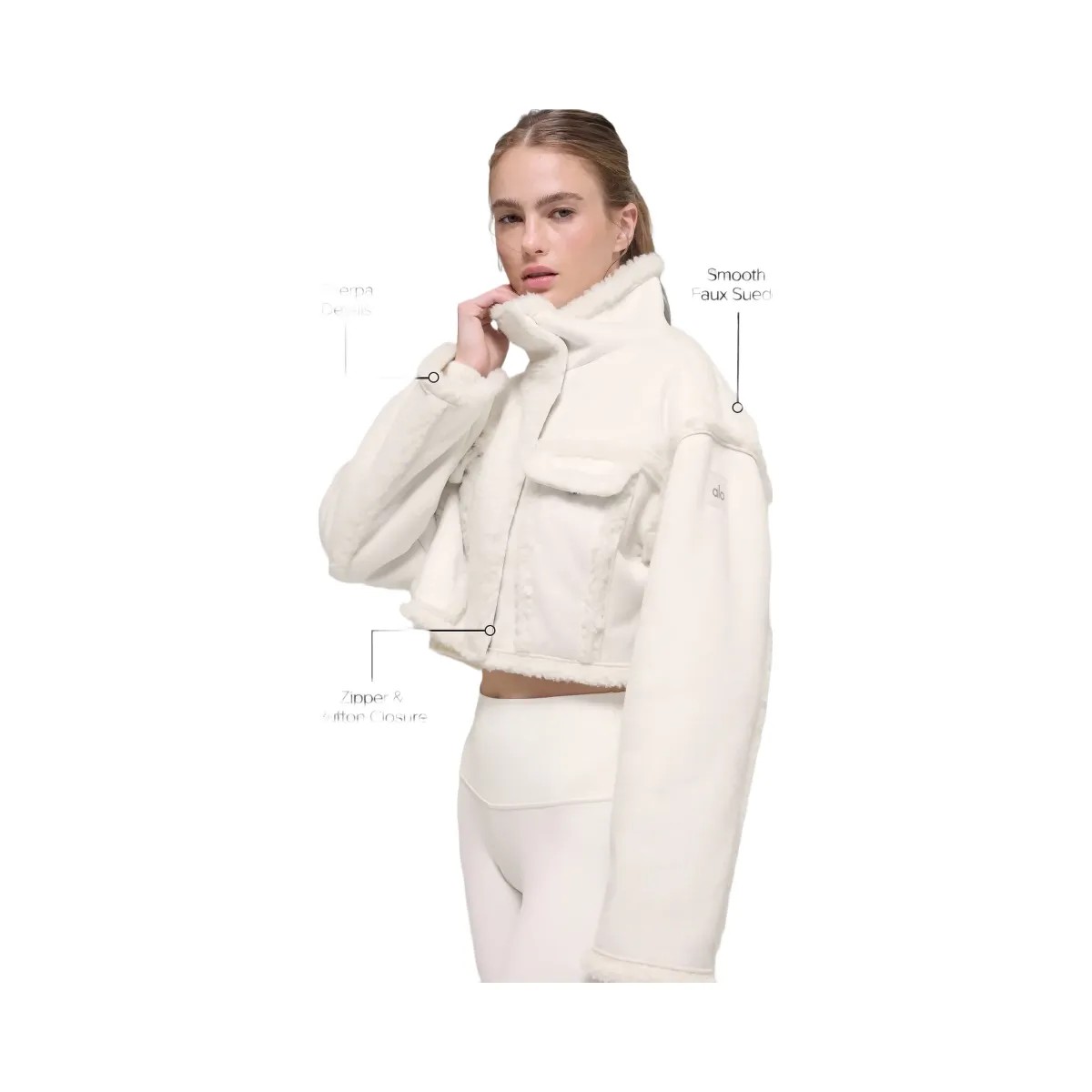 Alo Women's Faux Shearling Snowfall Cropped Jacket - Ivory - HypeFly India View 2