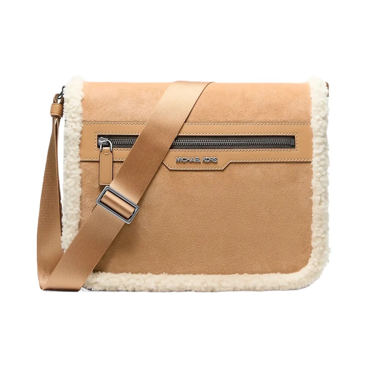 Michael Kors Cooper Suede and Sherpa Messenger Bag Peanut - HypeFly India View 1