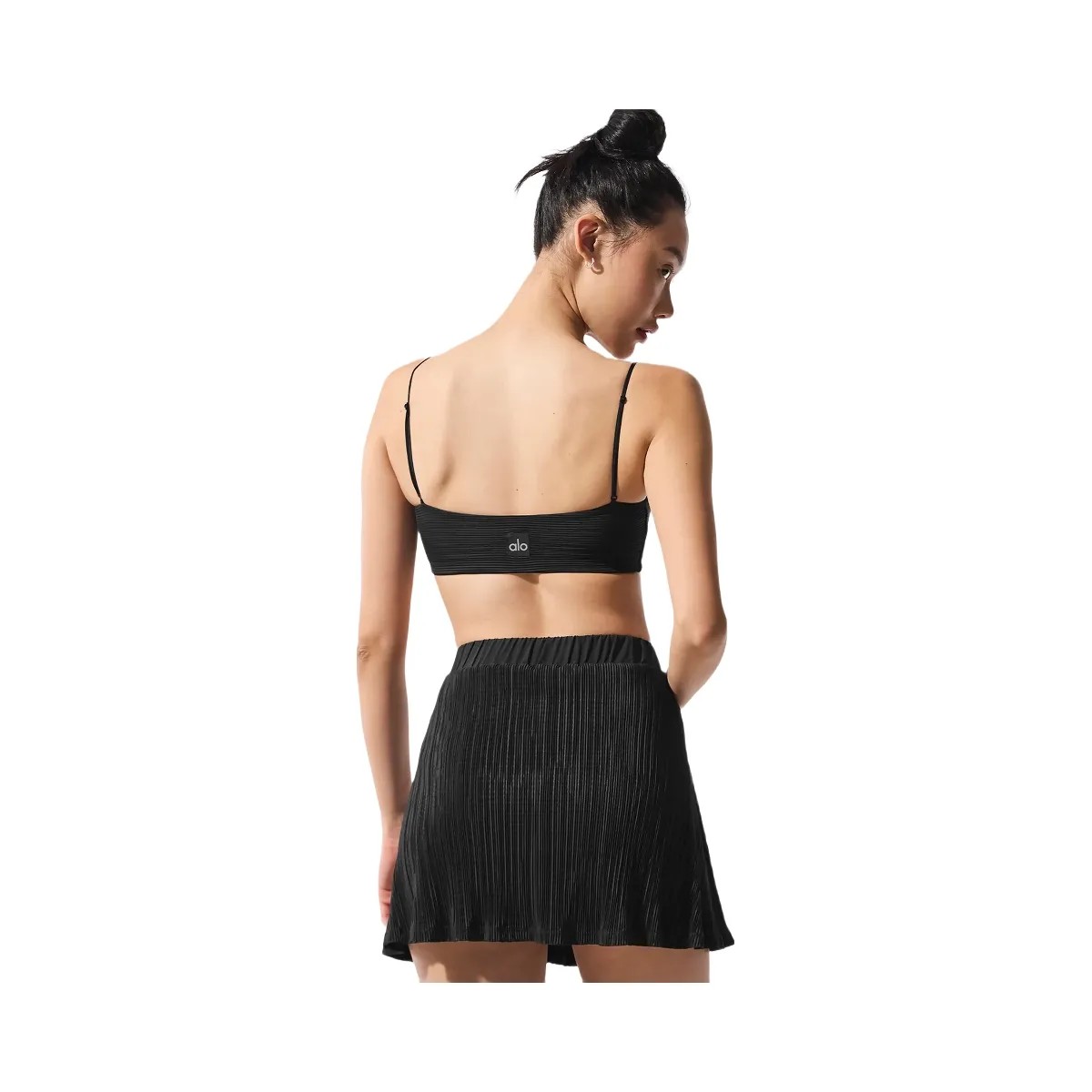 Alo Women's Micro Plisse Game On Bra - Black - HypeFly India View 4