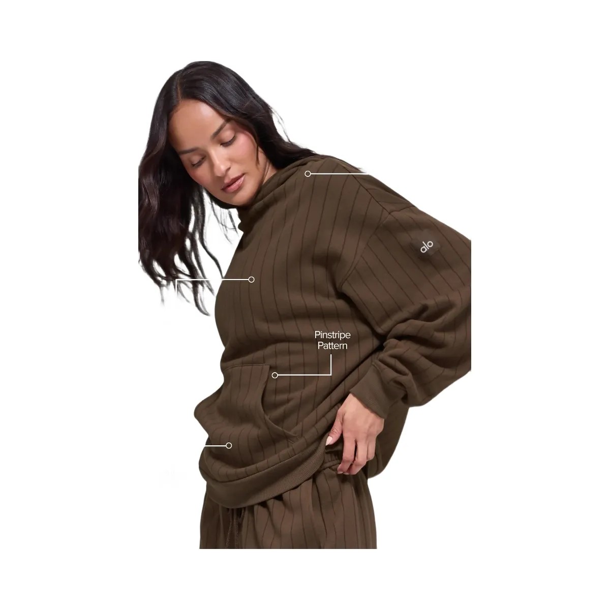 Alo Women's Pinstripe Hoodie - Espresso Pinstripe - HypeFly India View 2
