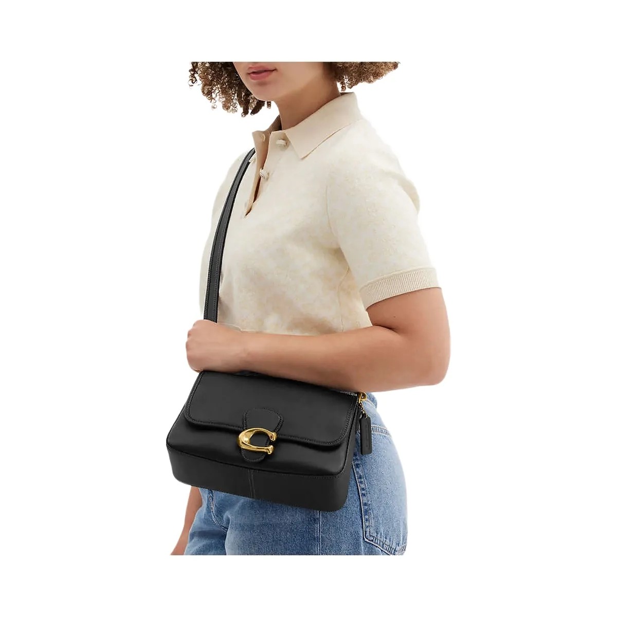 Coach Soft Tabby Shoulder Bag Smooth Leather-Brass-Black - HypeFly India View 6