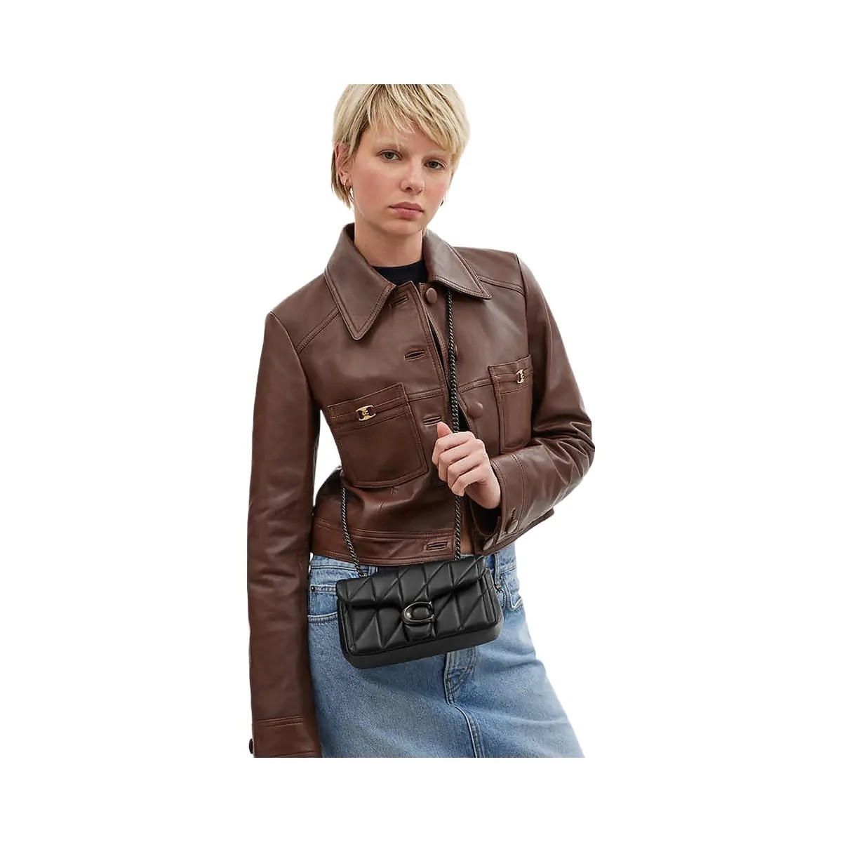 Coach Tabby Shoulder Bag 20 With Pillow Quilting Nappa Leather-Pewter-Black - HypeFly India View 4