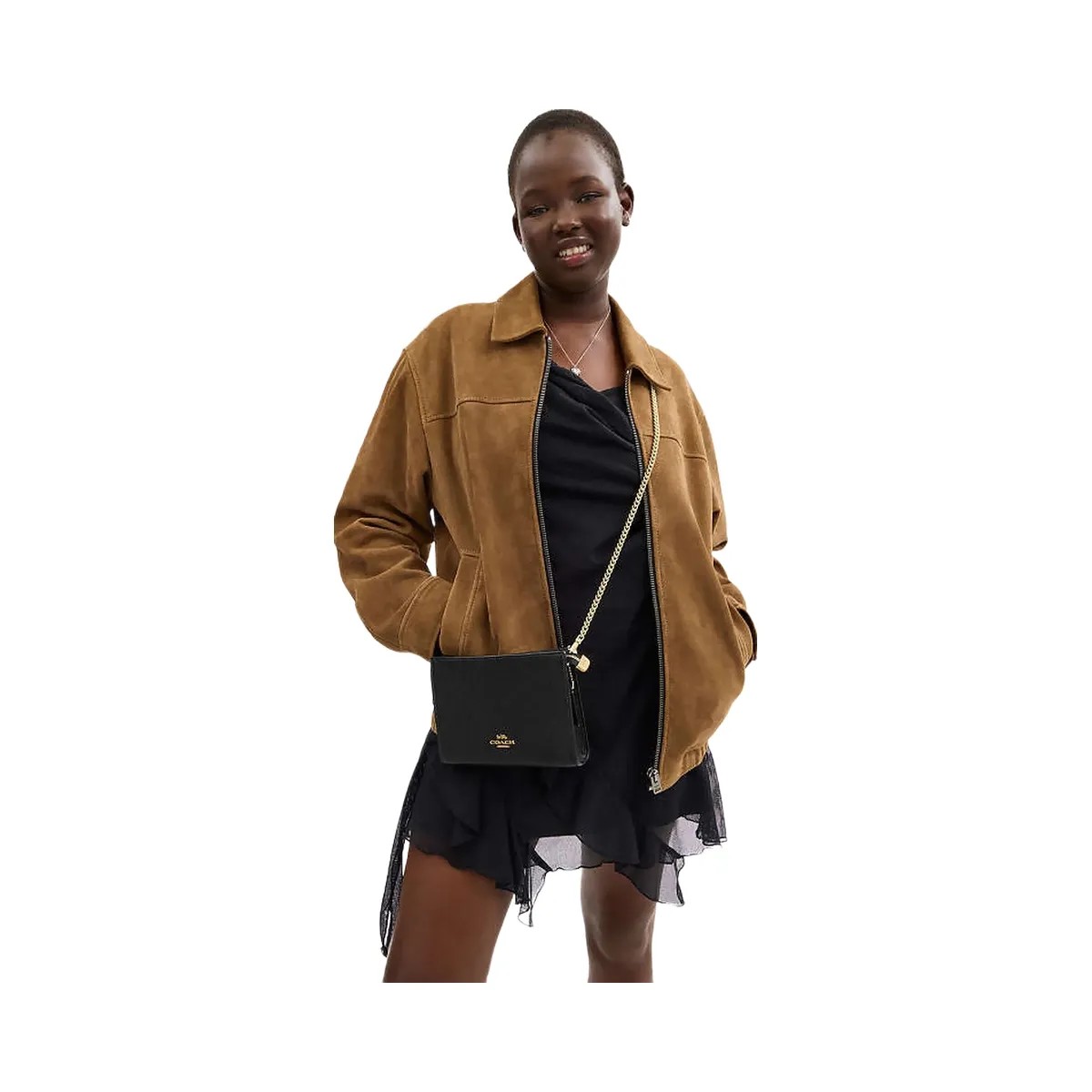 Coach Slim Crossbody Pebbled Leather-Gold-Black - HypeFly India View 3