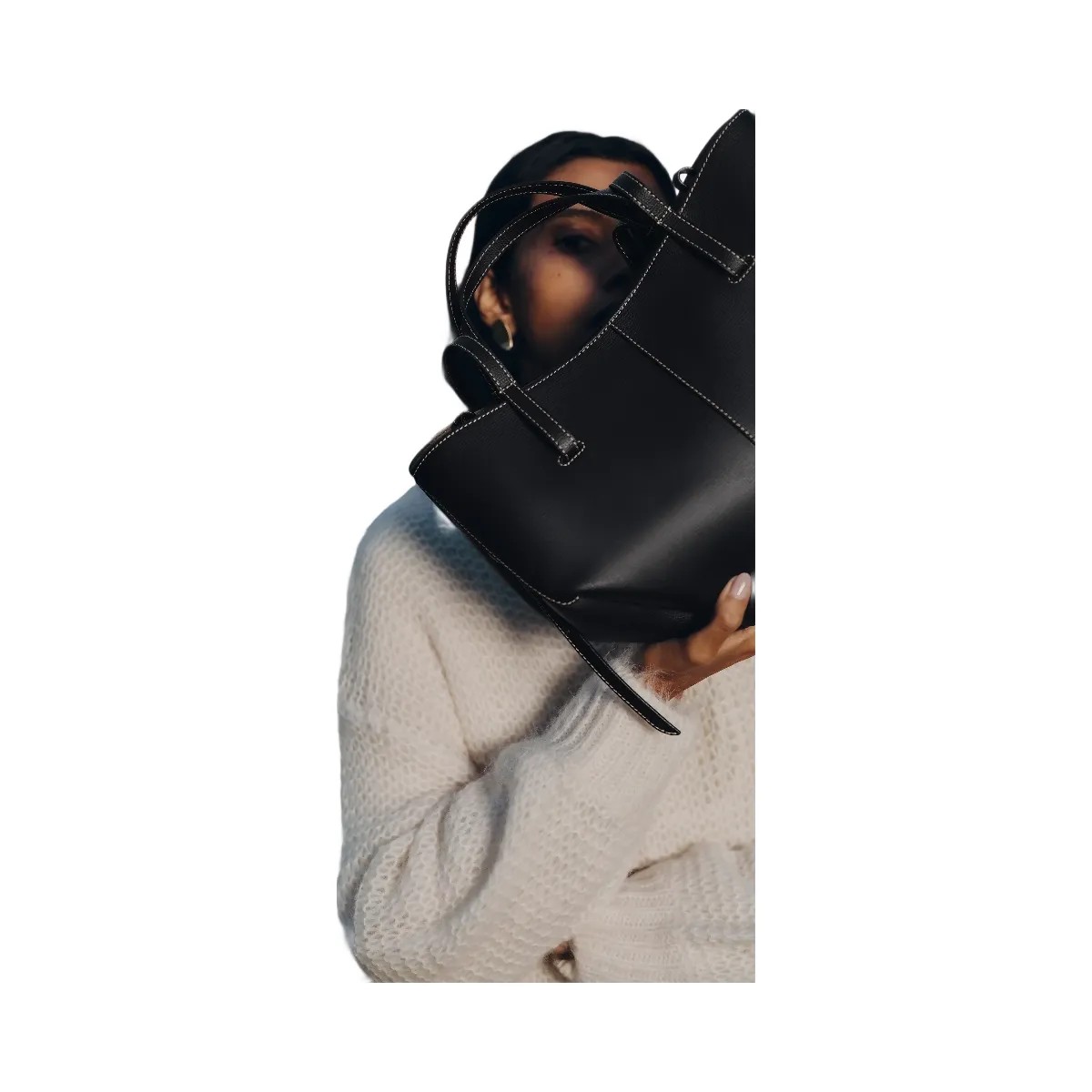 Polene Cyme Mini Textured Black with Ecru Stitching - HypeFly India View 5