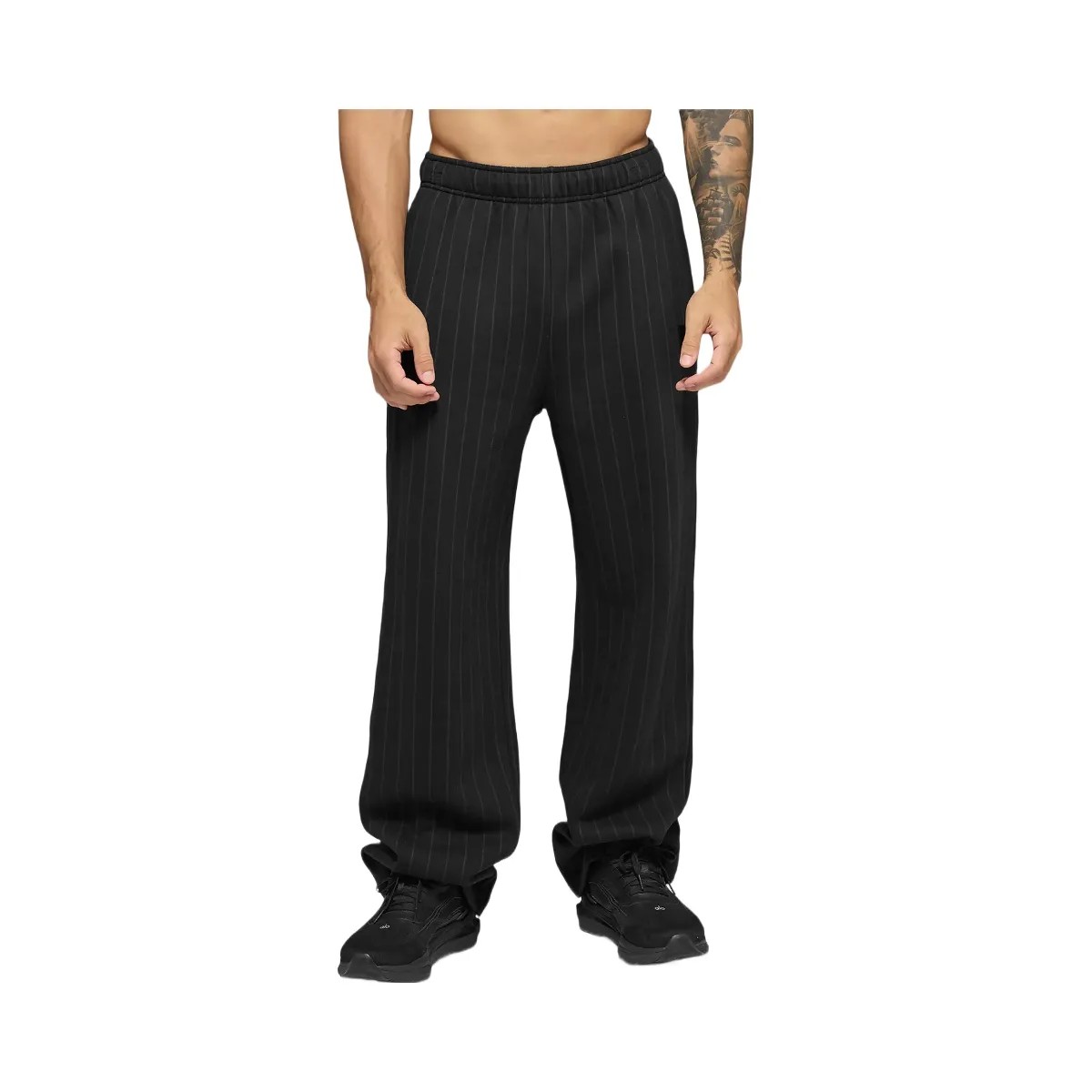 Alo Men's Pinstripe Straight Leg Sweatpant - Black Pinstripe - HypeFly India View 2