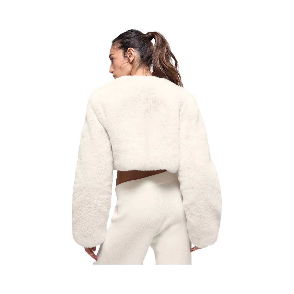 Alo Women's Faux Fur Chic Cropped Jacket - Ivory - HypeFly India View 3