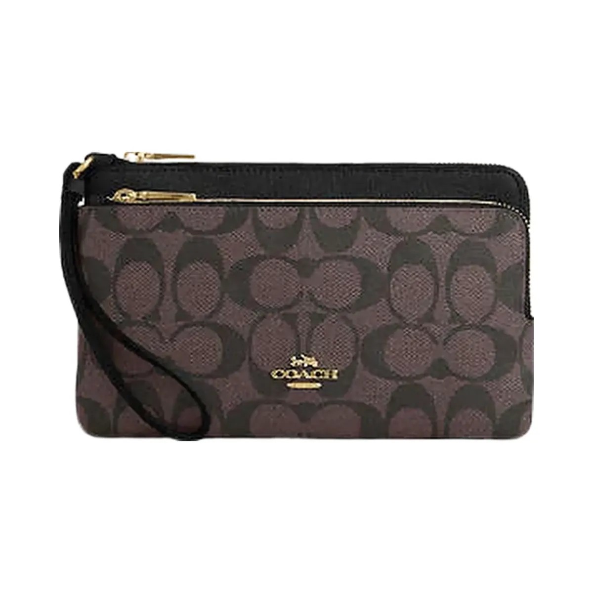 Coach Double Zip Wallet In Signature Canvas Signature Canvas-Gold-Brown Black - HypeFly India View 3