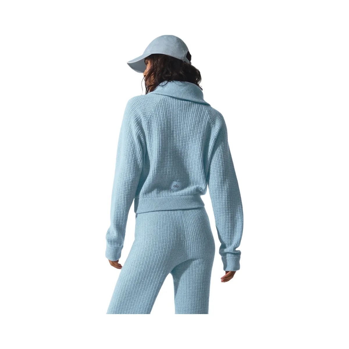 Alo Women's Cashmere Plush Waffle 1/4 Zip Pullover - Celestial Blue Heather - HypeFly India View 3