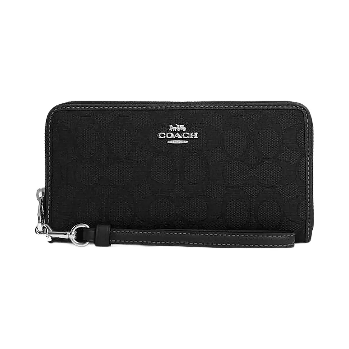 Coach Long Zip Around Wallet In Signature Jacquard Non Leather-Silver-Black - HypeFly India View 4