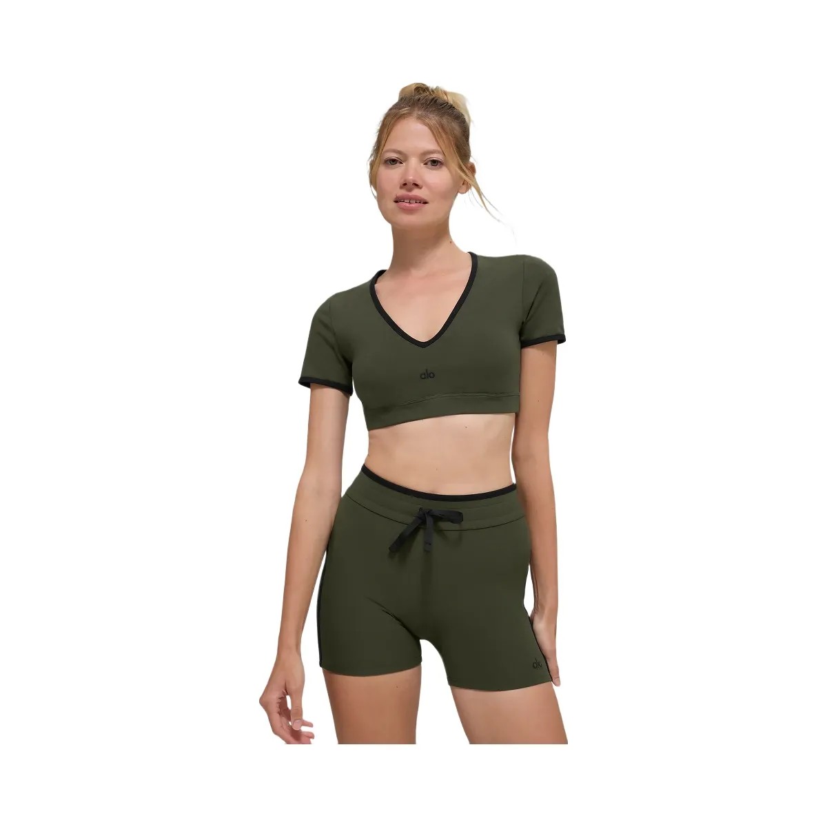 Alo Women's Airbrush Race Pace Short Sleeve - Green Olive/Black - HypeFly India View 1