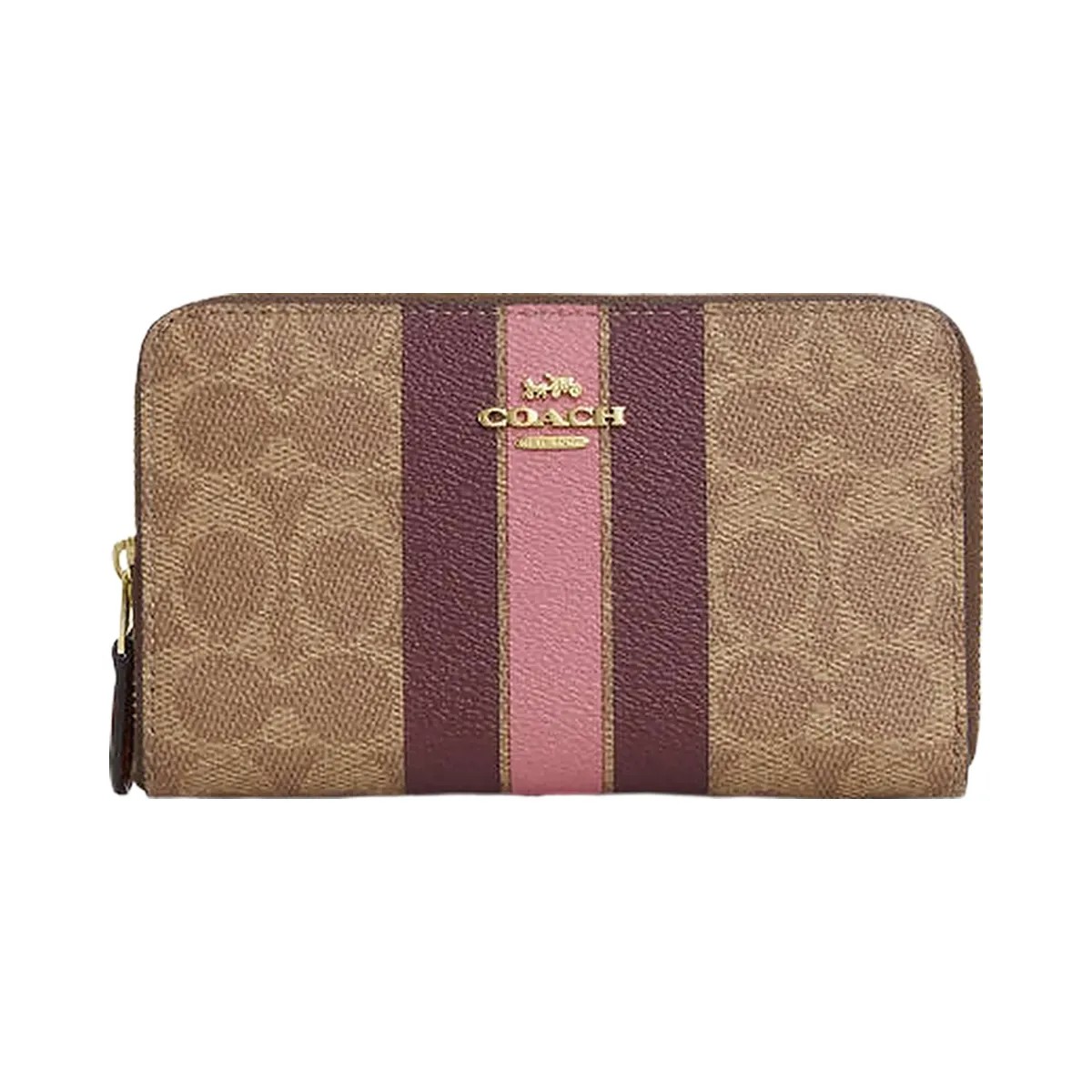 Coach Medium Id Zip Wallet In Signature Canvas With Varsity Stripe Gold-Tan Multi - HypeFly India View 3