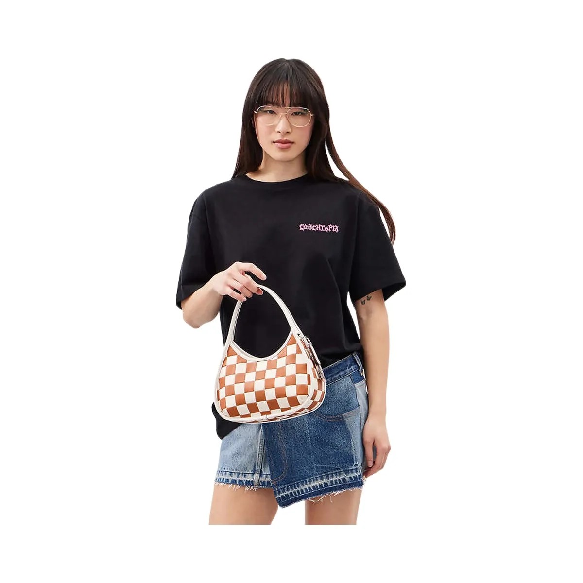 Coach Ergo Bag In Checkerboard Upcrafted Leather Burnished Amber-Chalk - HypeFly India View 4