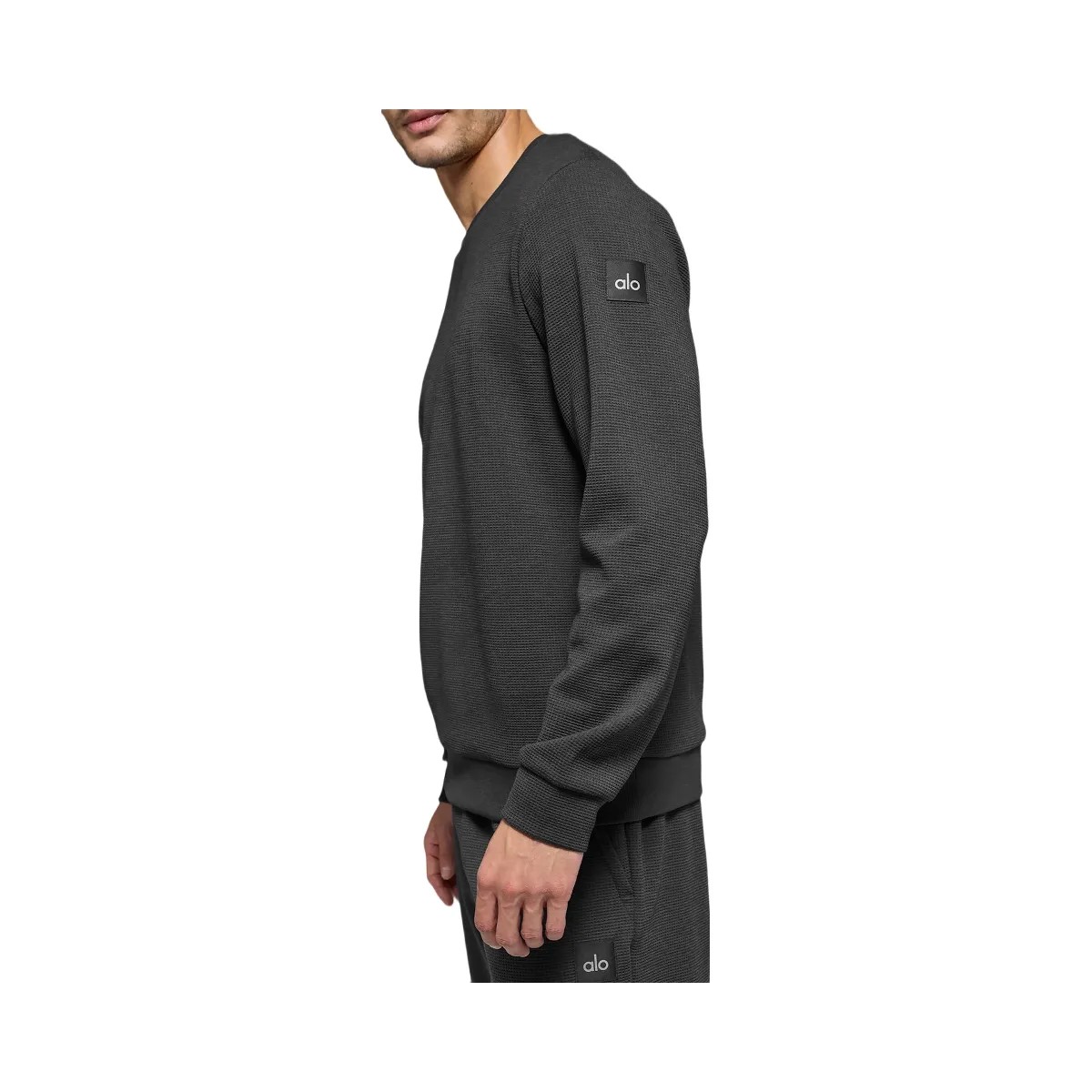 Alo Men's Waffle Lounge Long Sleeve Crew - Anthracite - HypeFly India View 2