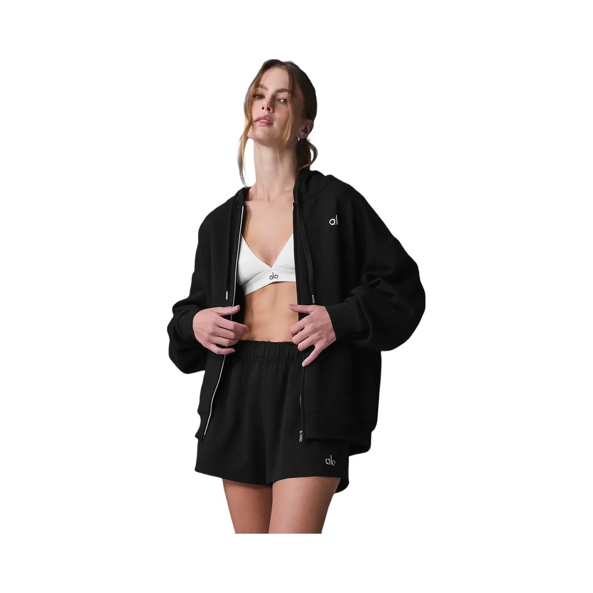 Alo Women's Accolade Full Zip Hoodie - Black - HypeFly India View 1