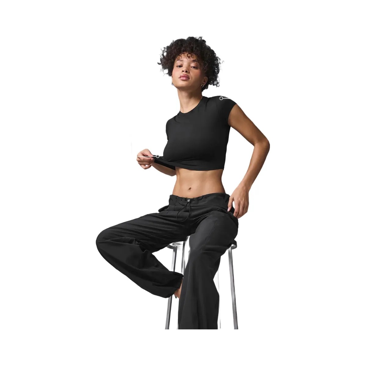 Alo Women's soft Crop Finesse Short Sleeve - Black - HypeFly India View 2