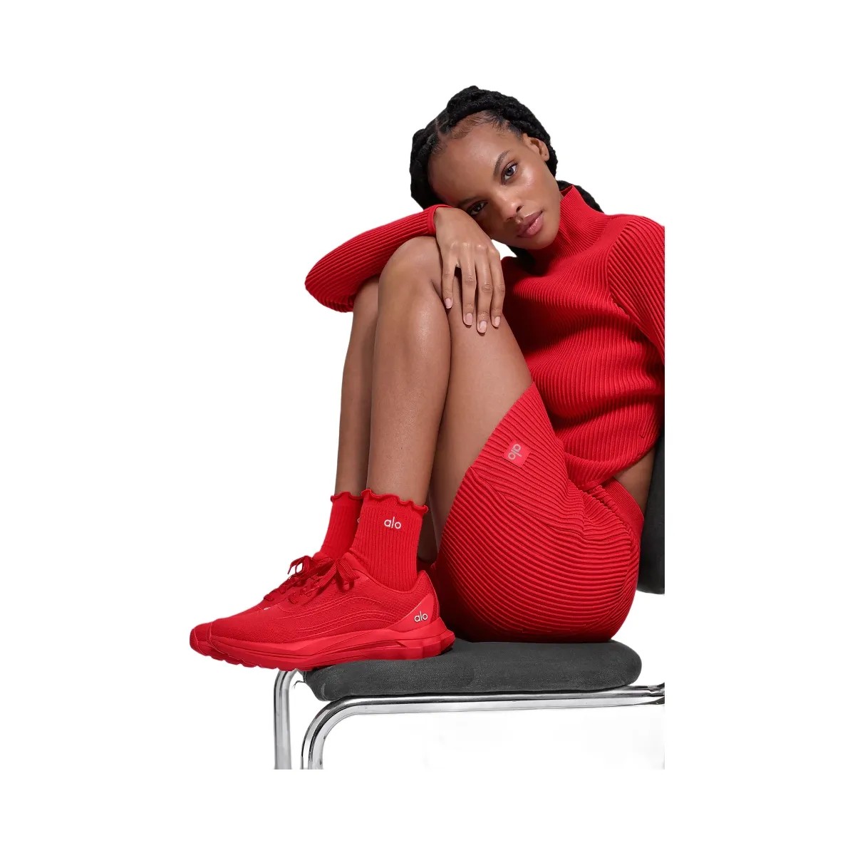 Alo Women's Lettuce Edge Sock - Bright Red - HypeFly India View 2